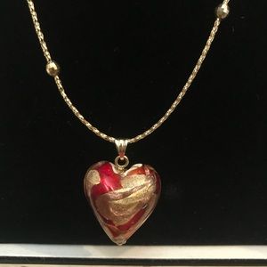 14KGold Italian Murano RedGlass Pendent &chain